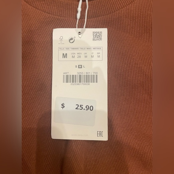 ZARA RUCHED RIBBED DRESS BROWN - Picture 5 of 6